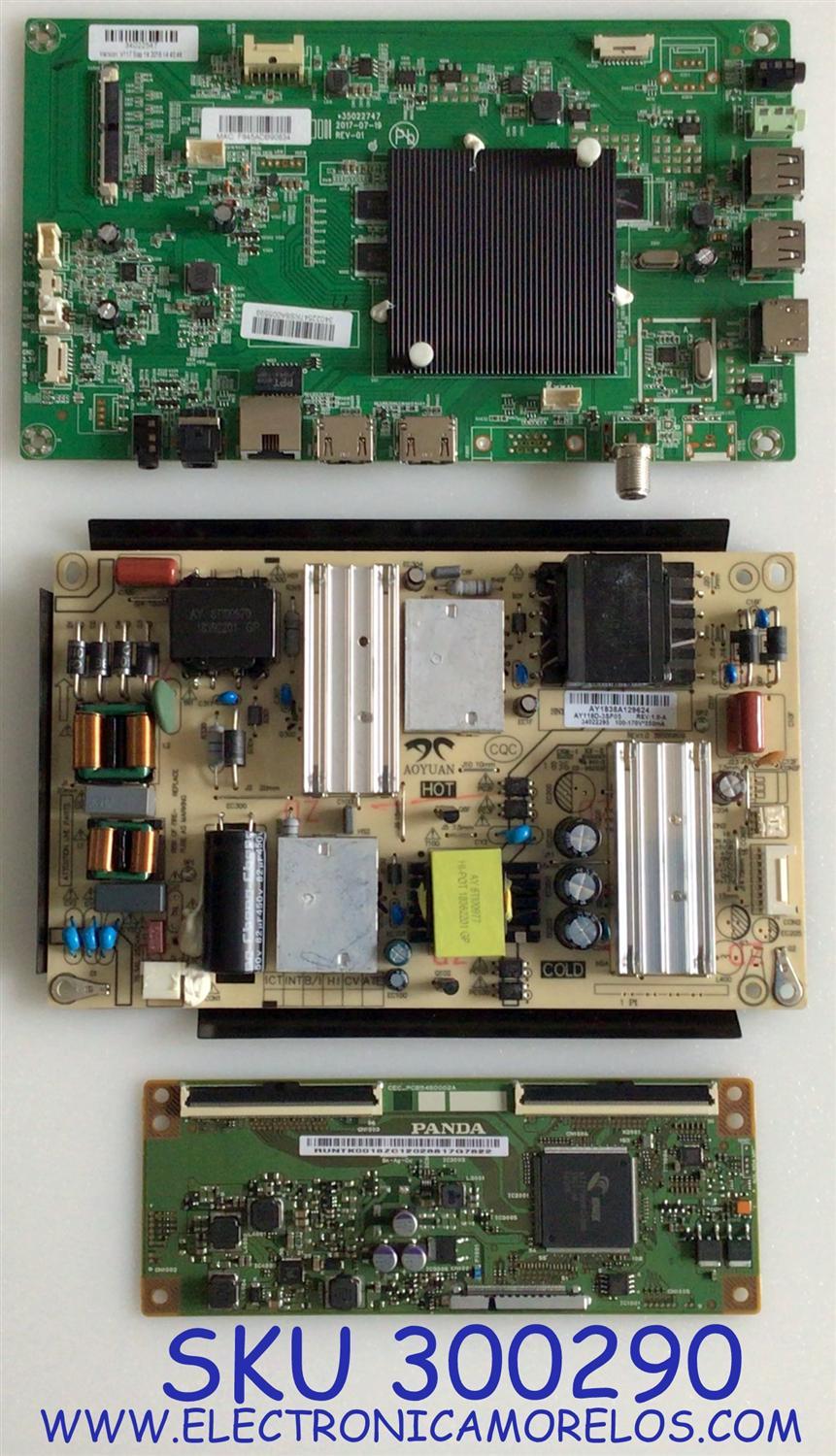 KIT DE TARJETAS PARA TV ELEMENT / NUMERO DE PARTE MAIN 34022547 / 35022747 / E168066 / T-CON RUNTK0018ZC / CEC_PCB5460002A / PCB5460002A / FUENTE AY118D-3SF05 / 3BS00809 / 34021486 / 34022295 / PANEL LC546PU2L02 / MODELO E4SW5518